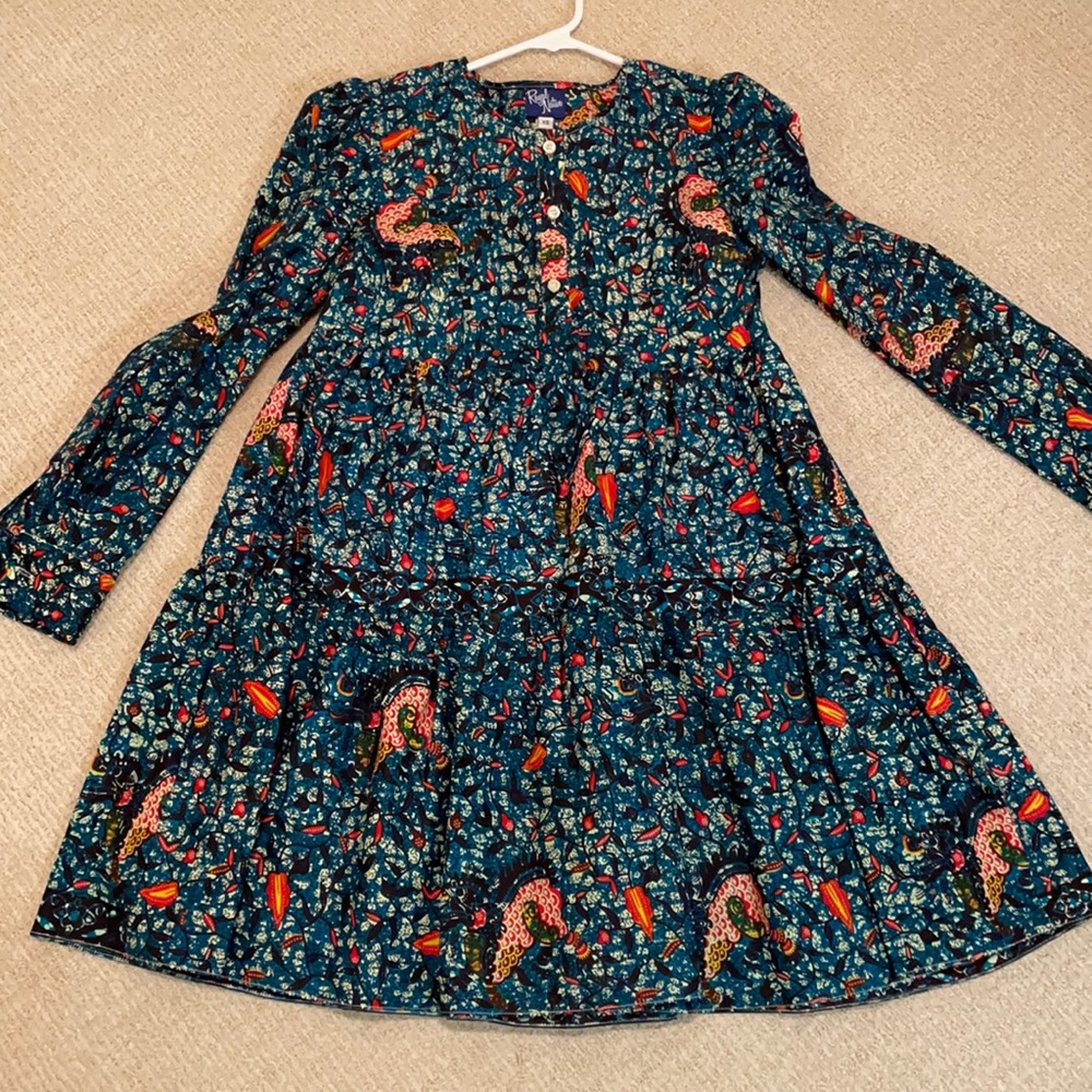 Ruffle Butts Teal Floral Long Sleeve Tiered Dress